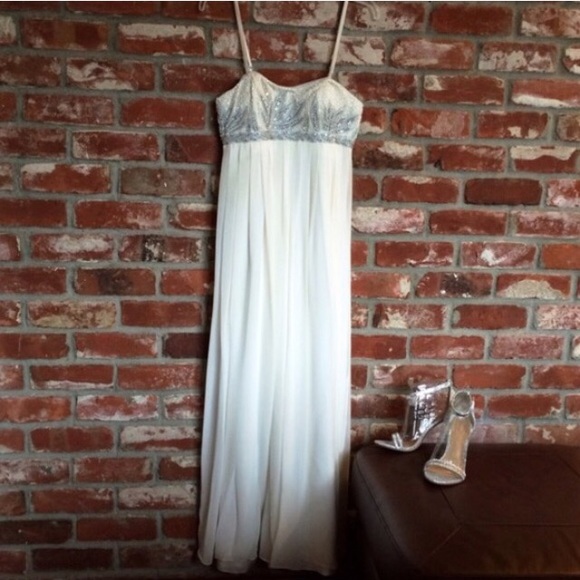 Formal Ivory & Silver Embellished Silk Dress - Picture 5 of 8